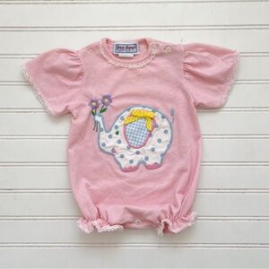 VINTAGE DOE SPUN Girls Pastel Elephant Embroidered Appliqué Bubble